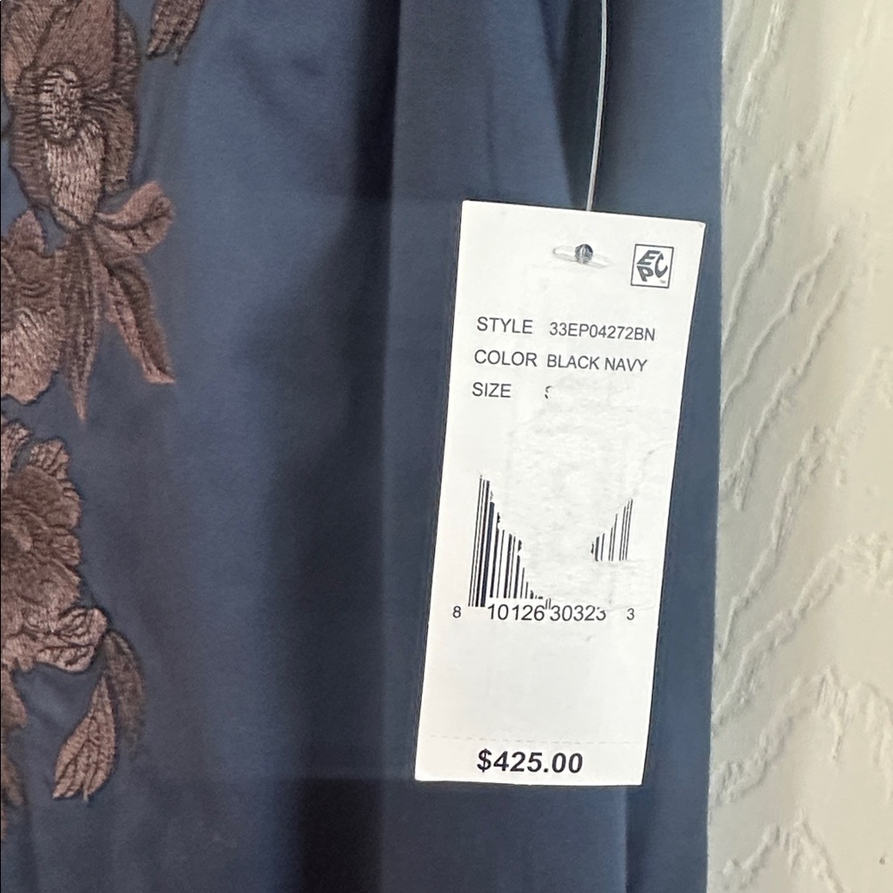 Mestiza New York NWT Elliana Barong Navy Embroidered Midi Dress Sz Small - Picture 6 of 12